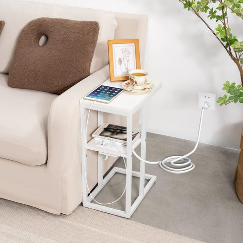 Yoobure C Shaped End Table with Charging Station, Small Side Tables for Living Room Bedroom, Sofa Table with USB Ports