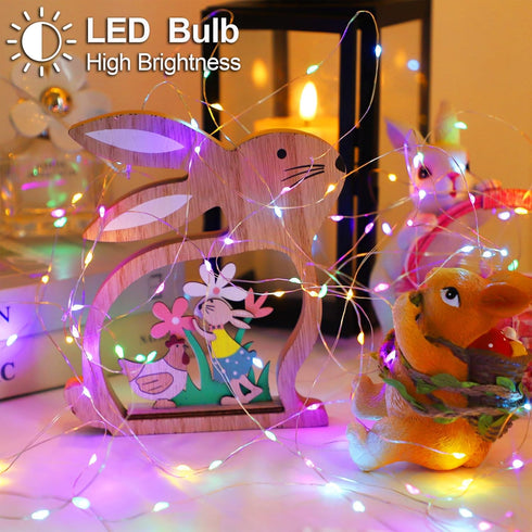 YAOZHOU 2 Pack 33FT 100 Easter Decorations Pastel Fairy String Lights Indoor, Battery Operated Powered with Timer