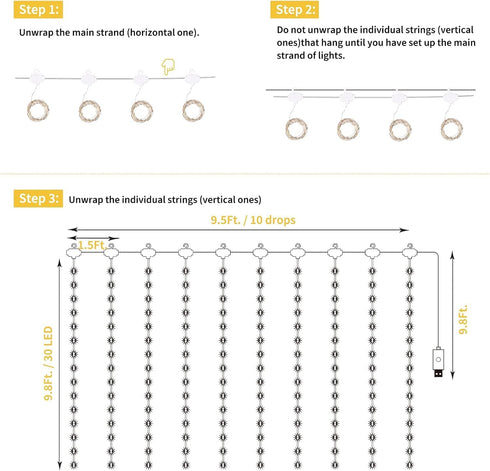 300 Dimmable 8 Minetom Curtain Lights, LED Fairy Lights Twinkle Lights with Remote and Timer, Modes, USB Powered String