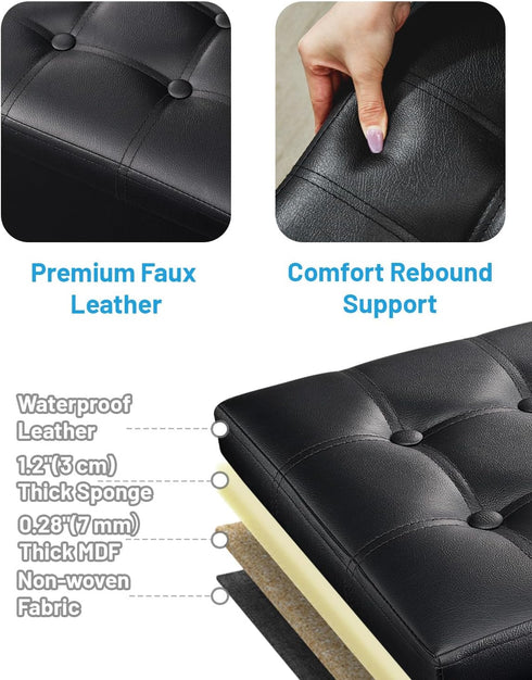 17" 13" 13" AmasSmile Storage Ottoman Folding Foot Rest Stool, Leather Footstool Bench, Short Ottoman Stool, Storage