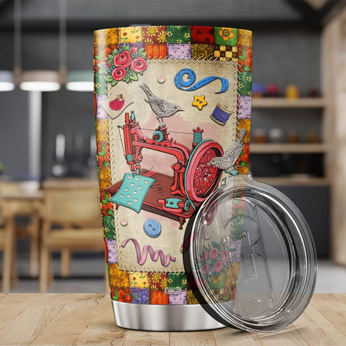 Sewing Coffee Tumbler for Women, 20 Oz Double Walled Stainless Steel Mug for Sewers, Birthday Party Gifts