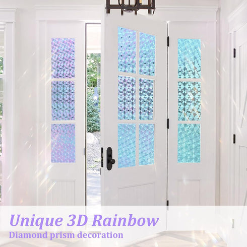 Windimiley Stained Glass Window Privacy Film - 3D Rainbow Diamond Prism Decorative Holographic Stickers