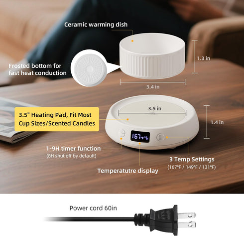 1-9H Coffee Mug Warmer for Desk with Auto Shut Off, Electric Cup Candle Wax Melter Warmer with Timer, Smart Mug Warmer