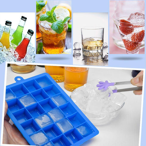 Ice Cube Tray - Silicone Square Ice Trays Easy Release Stackable Mold with Removable Lid, 24 Cavity (2 Pack, Blue)