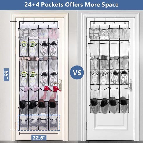 MISSLO 28 Large Pockets Over The Door Shoe Rack Hanging Organizer for Closet Door Shoe Storage Holder, White