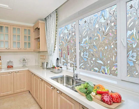 NIVIY 3D Static Cling Window Film, 17.7" x 78.7", with Installation Tools, Self Adhesive Decorative Flower Privacy