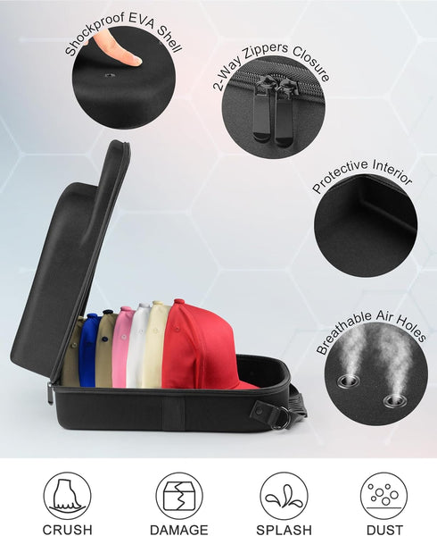 Set of 2 Hard Hat Travel Cases for Baseball Caps, Hat Storage Organizer with Handle, Protects up to 10 Hats