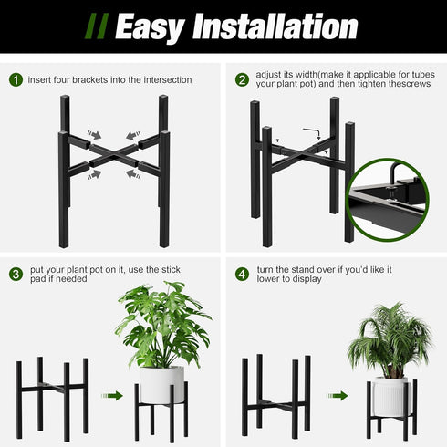 8-14 Inch (8-14inch 2PK) Urban Deco Adjustable Metal Plant Stand Outdoor & Indoor Planter With Stand Fits for Plant