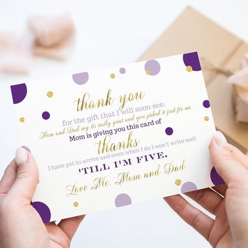 Paper Clever Party Purple and Gold Baby Shower Thank You Cards with Envelopes, 15 Pack