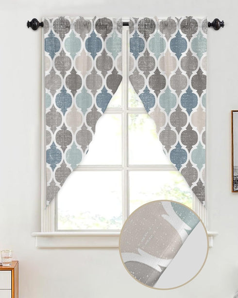 Swag Curtains Fall Valances for Windows Washable Kitchen Curtains Valances Rod Pocket Window Valance Curtains Geometric Vintage Moroccan Patterned Valances for Living Room Bedroom Bathroom, 28"x36"x2
