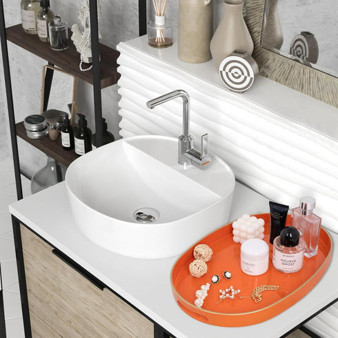 15.6" 10.6" 1.4" MAONAME Orange Decorative Tray, Oval Serving Tray with Handles, Plastic Trays for Coffee Table