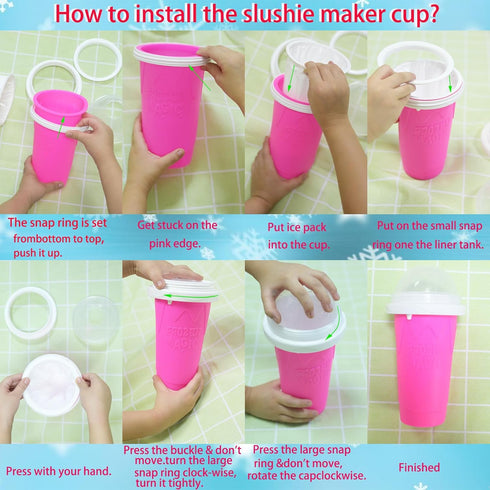 Slushy Maker Cup - DIY Magic Squeeze Cup, Portable Smoothie Maker for Juices, Milk, Ice Cream, Double Layers (Pink)