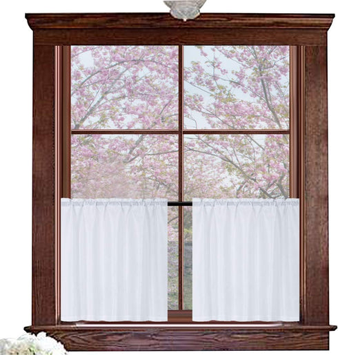 Valea Home Waffle Weave Textured Half Window Tier Curtains for Kitchen, 72" x 24", White, Set of 2