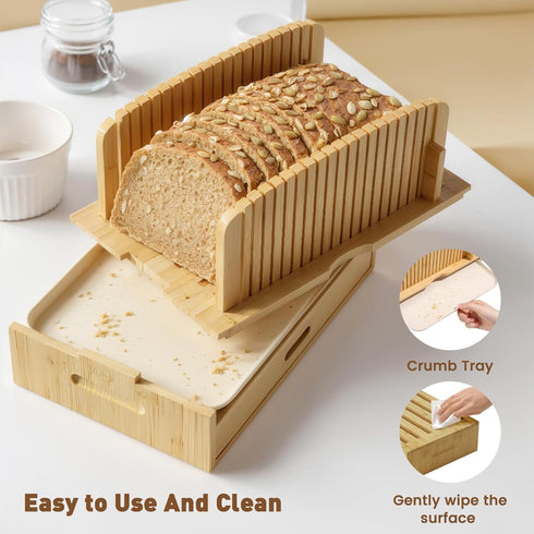 Joothlin Bamboo Bread Slicer for Homemade Bread Adjustable Width Slicing Guides, Compact Loaf Cutter for Perfect Slices