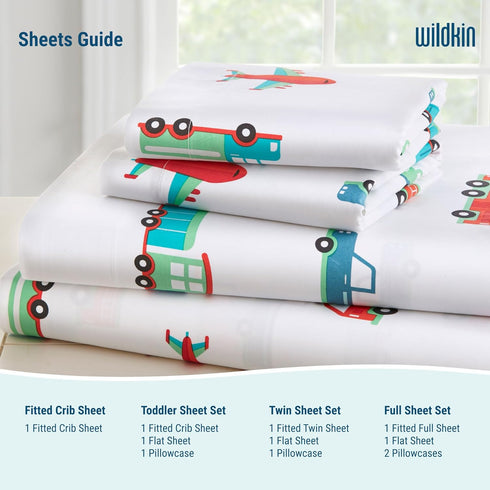 Set 100% Cozy Wildkin Flannel Full Sheet Cotton, Soft & Bed Sheets - Trains, Planes, and Trucks
