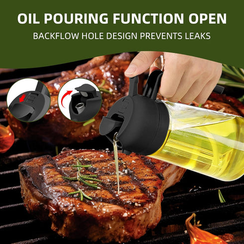 16oz Olive Oil Dispenser Spray Bottle with Brush, 2 in 1 Olive Oil Dispenser and Sprayer for Cooking (Black)