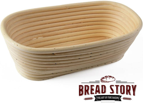 Oval Proofing Basket Set (10x6 inch) by Bread Story – Handmade Unbleached Natural Cane Bread Baking Kit with Cloth Liner