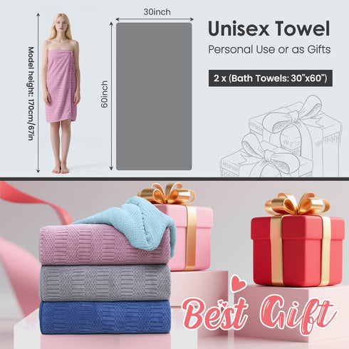JML 2 Pack (30" 60"), Microfiber Bath Towels, Large Bathroom Towel x Oversized, Soft, Super Absorbent and Fast Drying