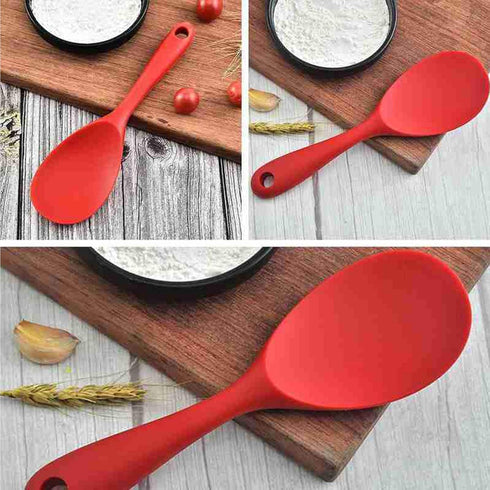 Silicone Rice Paddle Spoon Set of 2, Non-Stick Heat Resistant Kitchen Gadgets for Rice, Mashed Potatoes (Red)