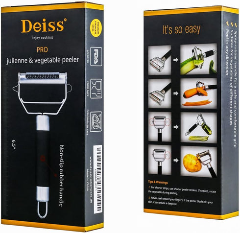 Deiss PRO Dual Julienne Peeler & Vegetable Peeler - Non-slip Handle, Y Peeler for Veggie Noodles