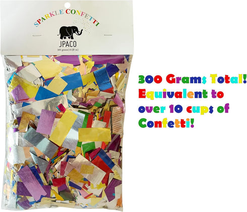 LARGE Metallic Confetti, Jumbo Mylar Rainbow Foil Bag for New Years, Birthdays, Weddings (300 Grams, 7,500 PCS)