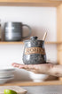 12oz Honey Jar, Honey Pot, Honey Dispenser Grey Ceramic Honey Jar with Wood Dipper & Lid Multi-Use for Fruit Syrup/Jam