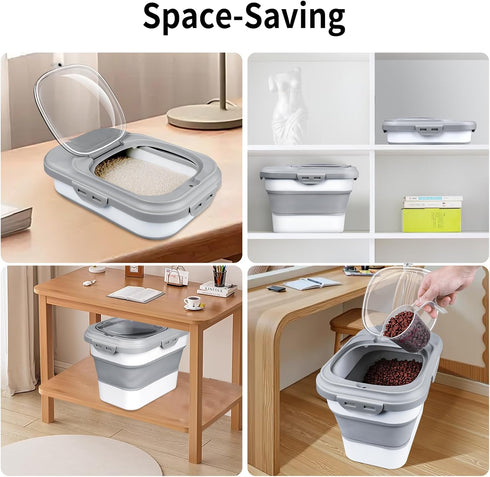6-20 Lbs, Komzon Rice Storage Container, Collapsible Airtight Food Storage Containers Rice Dispenser with Measuring Cup