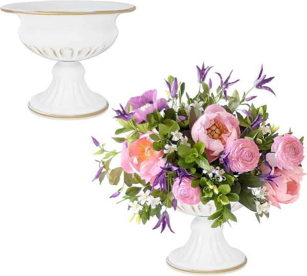 AZXTOSPEZ White Wedding Vases for Centerpieces, Small Flower Vase for Tables, Set of 2, 5 Inch Metal