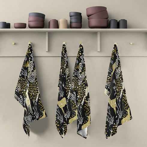 ALAZA Christmas Reindeer Gold Black Decorative Kitchen Dish Towels Set of 4, Soft Absorbent Kitchen Hand Towels, 18 x