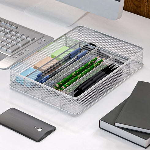 TQVAI Silverware Organizer, 5 Slots Non-Slip Mesh Kitchen Drawer Organizer, Metal Cutlery Holder