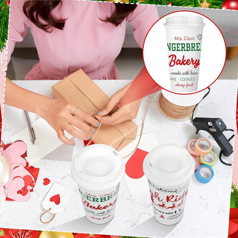 16 oz Winter(12 Cocoa,2.33.56.3 Inches) Tioncy Hot Chocolate Bar Supplies Christmas Reusable Coffee Cups Gift with Lids