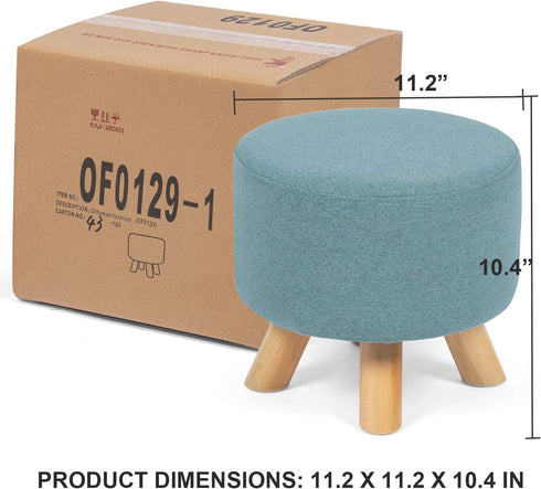 Asense Small Round Ottoman Foot Rest Stool Fabric Padded Seat Footstool Ottoman with Anti-Slip Wooden Legs (Light