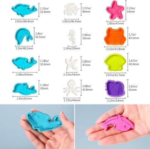 Patelai 12 Pieces Ocean Fish Cookie Cutters with Plunger Stamps Set, 3D Under The Sea Baking Tool
