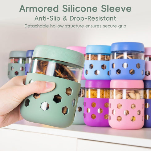 6-Pack 16 oz Gemice Overnight Oats Containers with Lids and Silicone Sleeves, Glass Mason Jars with Airtight Lid