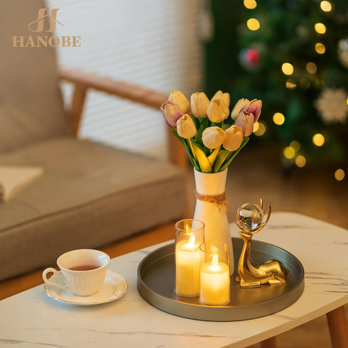 12" Hanobe Decorative Coffee Table Tray: Round Gold Tray for Home Decor - Circle Ottoman Trays for Entryway Table