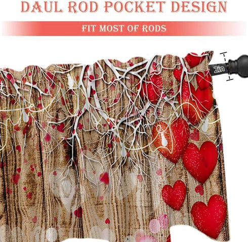DOTOOMA 54x18 Inches Wooden Wall Red Astigmatism Love White Branch Lamp String Valentine's Day Window Valance Romantic