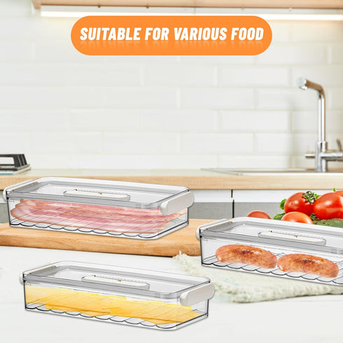 BigKing Bacon Container with Tongs, BPA Free Refrigerator Lunch Meat Keeper, Airtight Fridge Organizer with Lids
