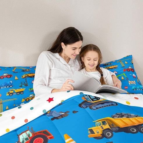 Set Set 1 Feelyou Construction Comforter Boys Twin Size Blue Excavator Bedding with Pillow Cases Kids Trucks Comforter