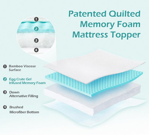 Hansleep Memory Foam Twin Size Mattress Topper - Gel Twin Mattress Pad with Deep Pocket, 39x75 Inches, White