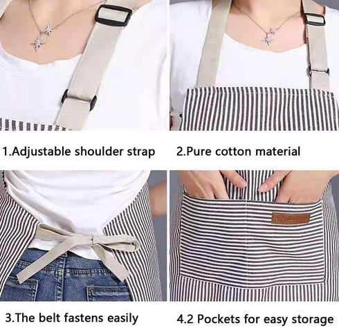 Adjustable Bib Apron - Cotton Cooking Kitchen Apron with 2 Pockets for Women Men Chef Restaurant BBQ
