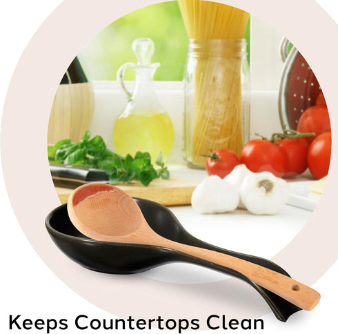 OGGI Ceramic Spoon Rest - Spoon Holder for Stove Top & Countertop, Black Kitchen Decor