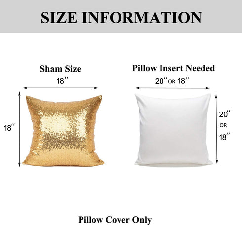 YOUR SMILE Pack of 2 New Luxury Series Gold Blink Decorative Sequin & Comfy Satin Throw Pillow Cover, 18" x 18"