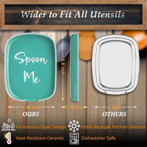 Turquoise Spoon Rest for Stove Top, DAYYET Teal Ceramic Large Holder, Heat-Resistant Cooking Utensil Rest for Kitchen
