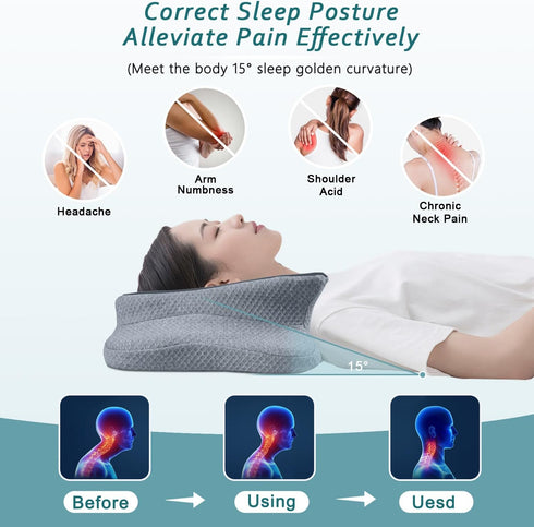 CHxxy Cervical Pillow for Neck Pain Relief, Memory Foam Pillows, Ergonomic Contour Bed Pillow, Soft for Side Sleep