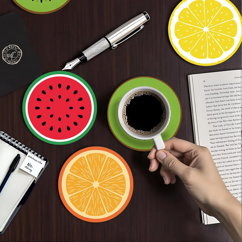 zcyhtqp Set 4 , Funny Absorbent Round Ceramic Stone Coasters of with Cork Base, Funny Fruits Round Ceramic Coasters