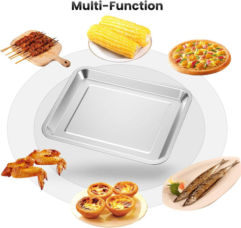 2 PCS Stainless Steel Baking Tray Pan, Compatible with Cuisinart Toaster Oven, Cookie & Bread Baking Sheet (12.4x10.06