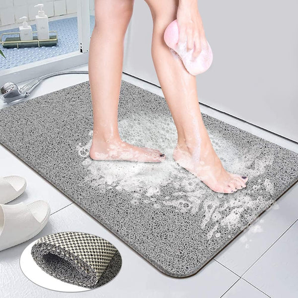 Shower Mat Bathtub Mat Non Slip - 16x32 Inch, Upgraded No Suction Cup Soft Textured PVC Loofah Tub Mat with Drain for