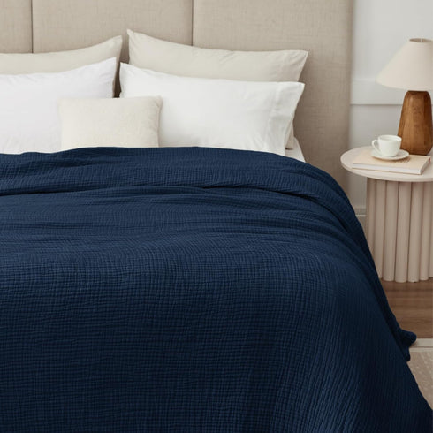 Kozyhvn 100% 50" 70", 6 Cotton Muslin Blanket Large x Layers Breathable and Lightweight Navy Throw Blanket for Bed