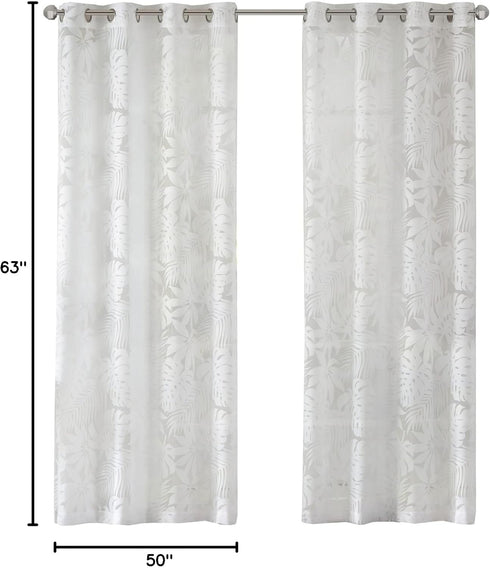 Madison Park Semi Sheer Single Curtain - Modern Botanical Print Grommet Top Window Drape 50x63"
