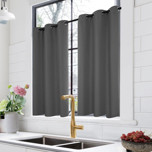 Deconovo Grommet Top Thermal Insulated Room Darkening Curtain Panels, 34x45 Inch, Dark Grey, 2 Panels for Bedroom